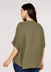 Chevron V Neck Top, Khaki, large