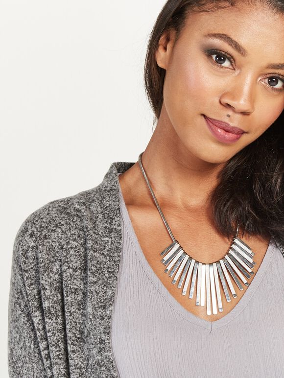 Marl Longline Cardigan, Dark Grey - Charcoal, large