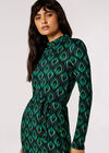 Geometric Leaves Knit Midi Dress, Green, large
