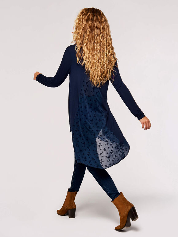 Butterfly Lace Panel Top, Navy, large