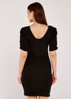 Ruched Sleeve Bodycon Dress, Black, large