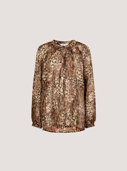 Patchwork Feather Print Chiffon Top