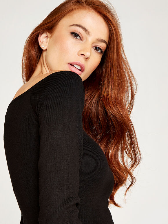 Bardot Bodycon Knit Dress, Black, large