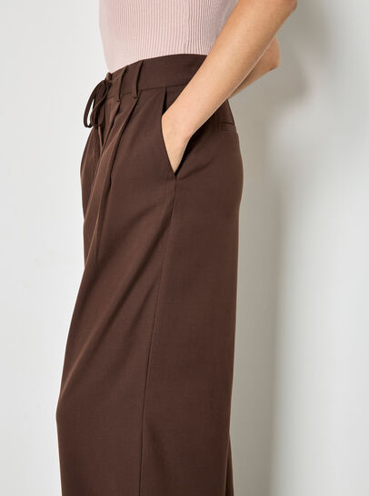 Pleat Detail Wide Leg Drawstring Trousers