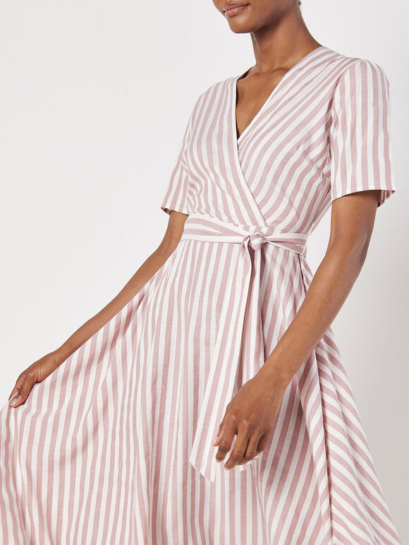 Stripe Wrap Hanky Hem Midi Dress, Pink, large