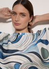 Swirl Print Shimmer Knit Top, Blue, large