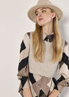 Geo Print Satin Shirt, Stone, large