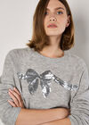 Sequin Embellished Bow Jumper, Grey, large