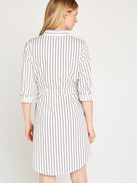 Cream Vertical Stripe Shirt Dress, Cream, large