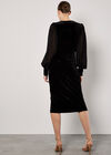 Velvet Twist Bodice Midi Dress, Black, large
