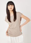 Side Pleat Cotton T-Shirt, Brown, large