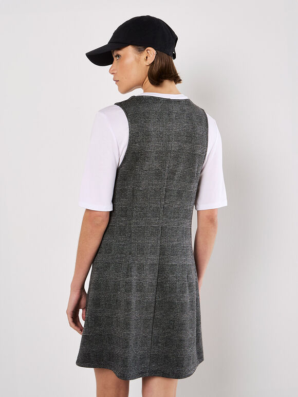 Check Print Fitted Mini Dress, Grey, large