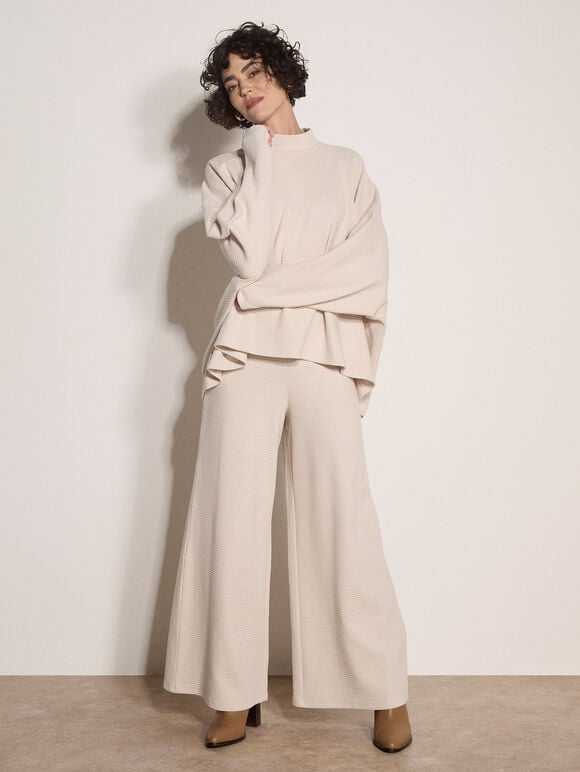 Waffle Jersey Knit Oversized Top, Stone, large