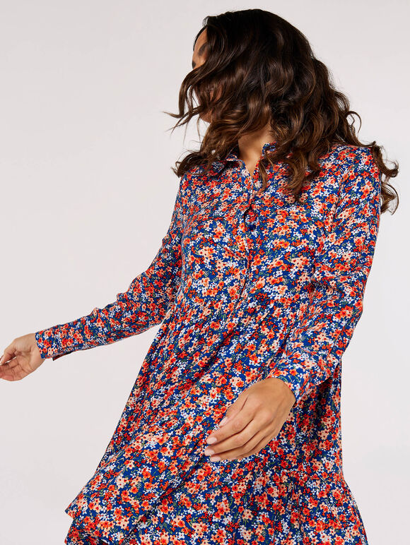 Ditsy Shirt Mini  Dress, Blue, large