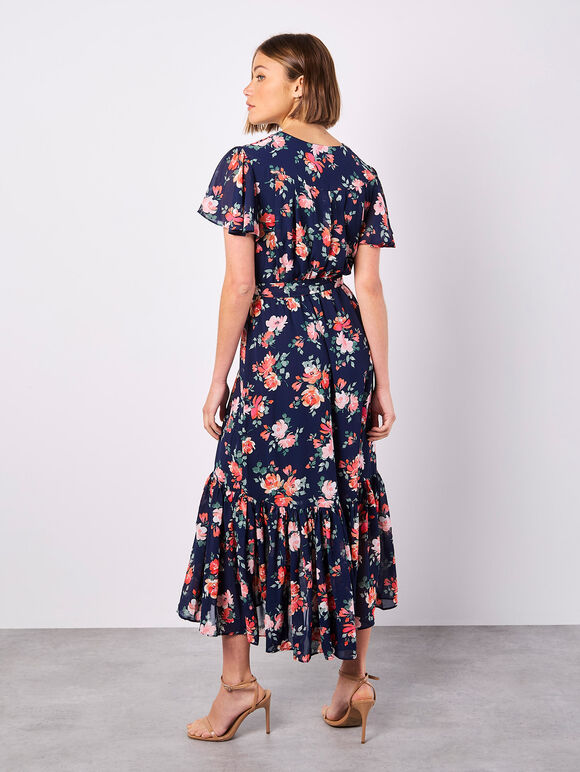 Painterly Roses Wrap Maxi Dress, Navy, large