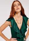 Satin Ruffle wrap Dress, Green, large
