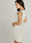 Vertical Stripe Bow Tie Neck Dress, Cream, large