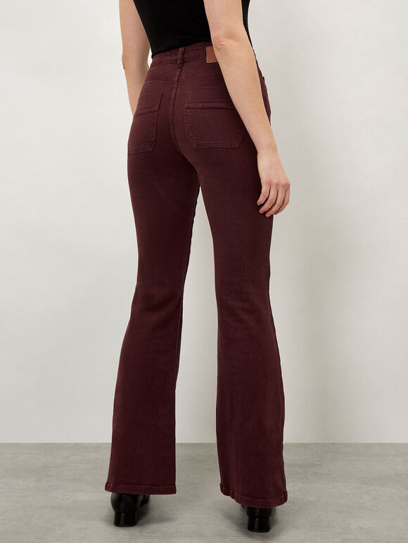 Lulu Mid-Rise Flared Jeans, Burgundy, large