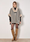 Heritage Texture Faux Fur Lined Cape, Stone, large