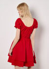 Eyelet Embroidery Tiered Mini Dress, Red, large