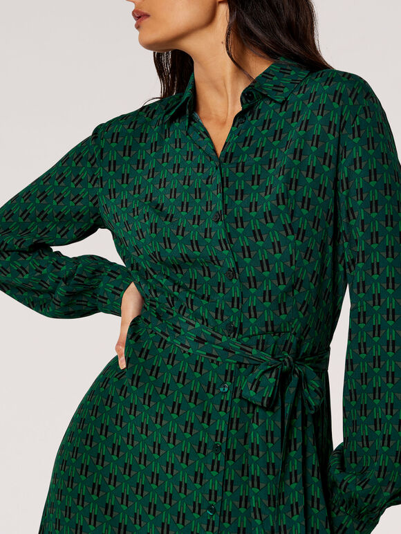 Geometric Shirt Midi Dress, Green, large