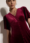 Velvet Button-Down Mini Dress, Red, large
