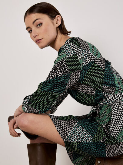 Geo Patchwork Shirt Mini Dress