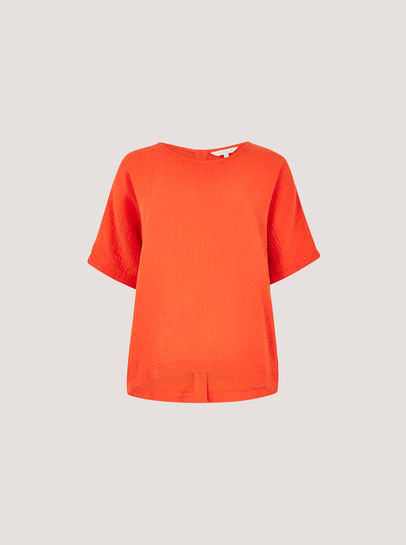 Textured Cotton Button Back T-Shirt
