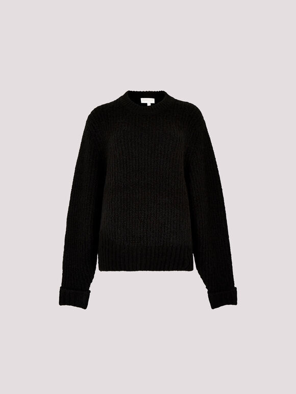 Chunky Knit Boxy Jumper, Black, large