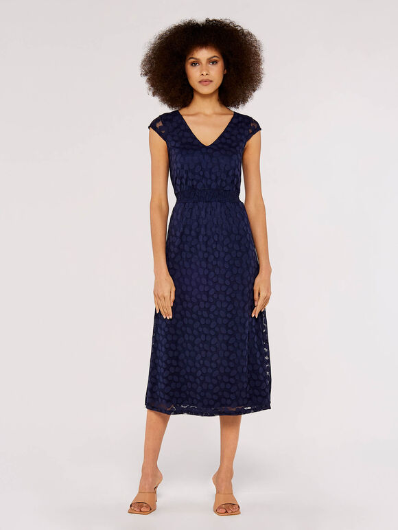 Dot Lace  Midi Dress, Navy, large