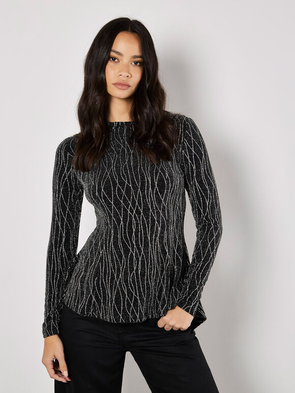 Sparkle Swirl Peplum Top, Light Grey / Silver, large