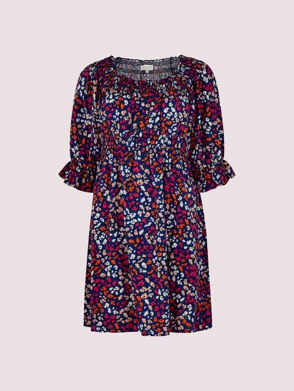 Ditsy Milkmaid Mini Dress, Blue, large