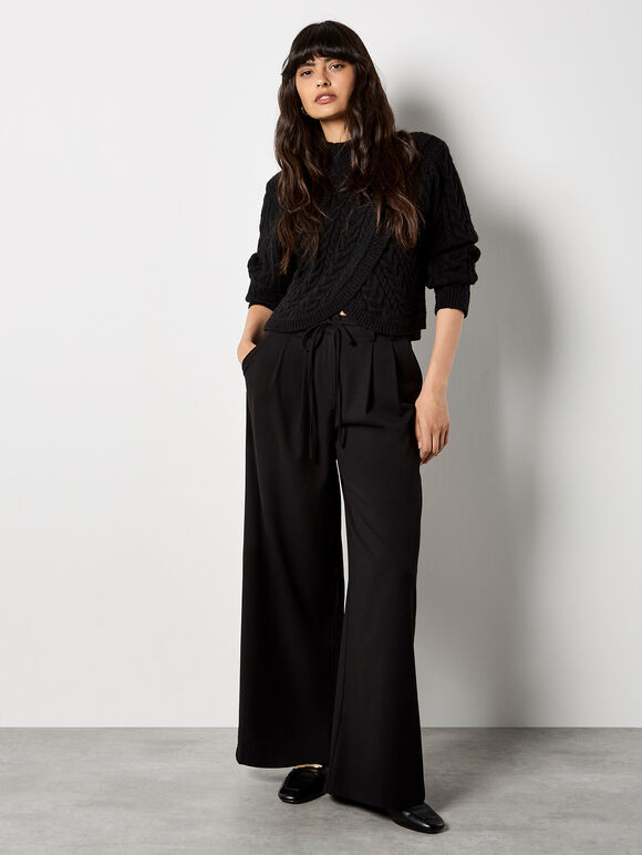 Cable Knit Wrap Jumper, Black, large