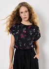 Botanical Floral Print Woven T-Shirt, Black, large
