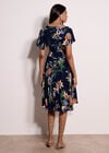 Botanical Floral Smocked Midi Dress, Navy, large