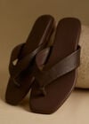 Leather Flip Flops, Brown, large