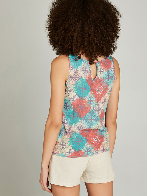 Grey Paisley Tile Sleeveless Top, Grey, large