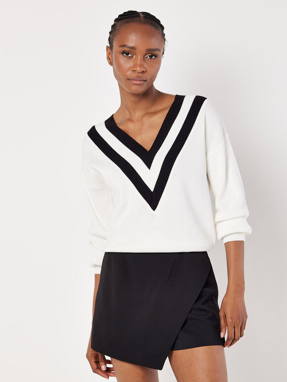V-Neck Cricket Jumper, White, large