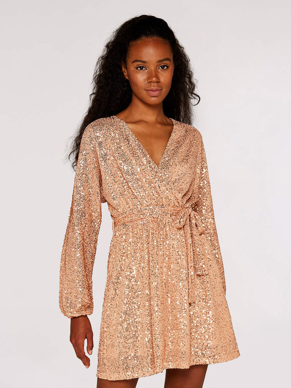 Sequin Batwing Dress, Yellow, large