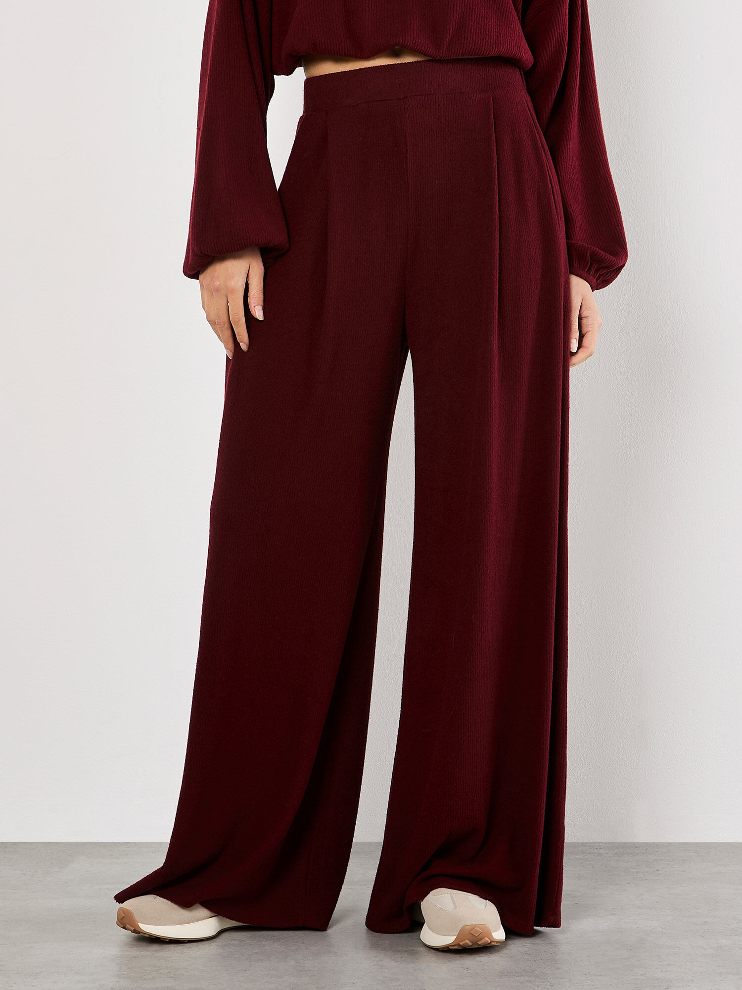Knit wide leg trousers sales