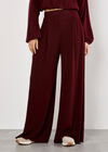 Ribbed Knit Wide Leg Trousers, Burgundy, large