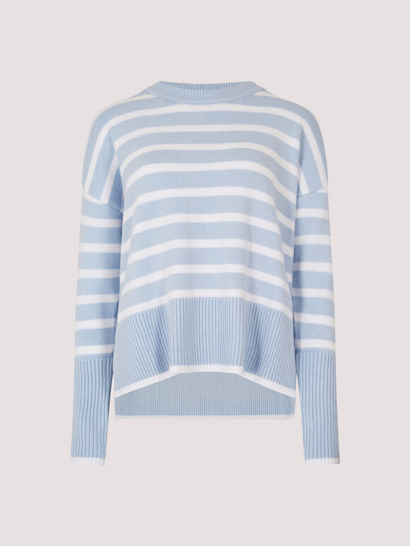 Split Hem Stripe Knitted Jumper, Blue, large