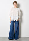 Flower Bell Sleeve Top, White, large