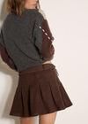 Suedette Pleated Mini Skirt, Brown, large