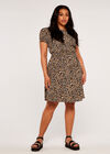 Curve Shirred Waist Short Sleeve Dress, Stone, large