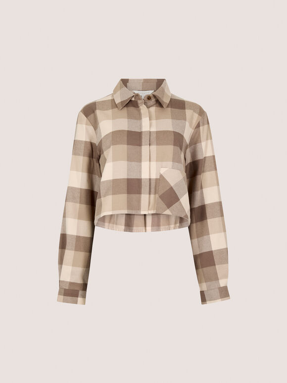 Check Print Cropped Shirt, Grey, large