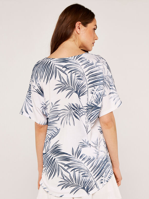 Leaf Print Oversized Tee, Cream, large