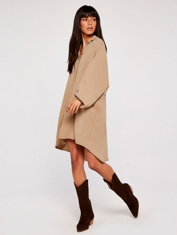 Oversized Open Neck Shirt, Stone, large