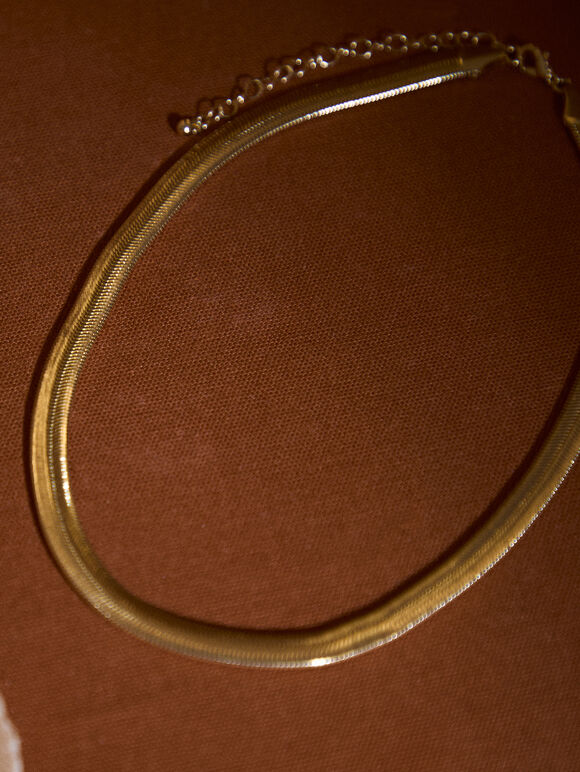 Gold Tone Layered Snake Chain Necklace, Gold, large