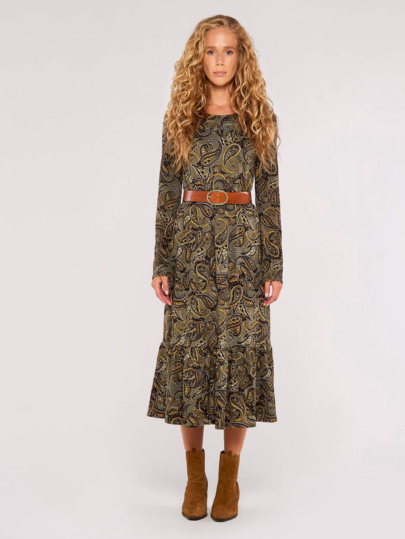 Peacock Mix Paisley Print L/S Tiered Dress main image 0